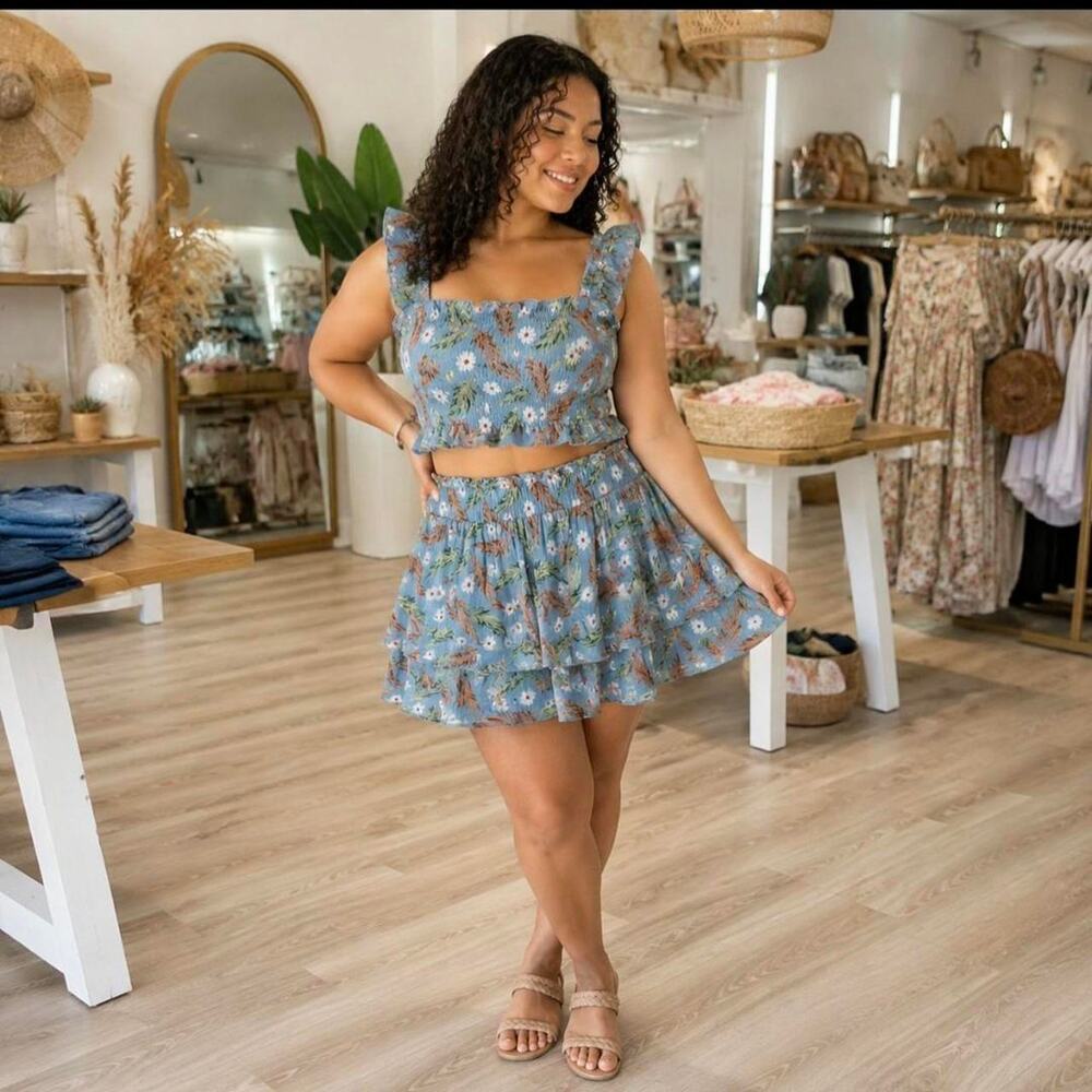 Illa Illa blue floral cute two piece set - Large